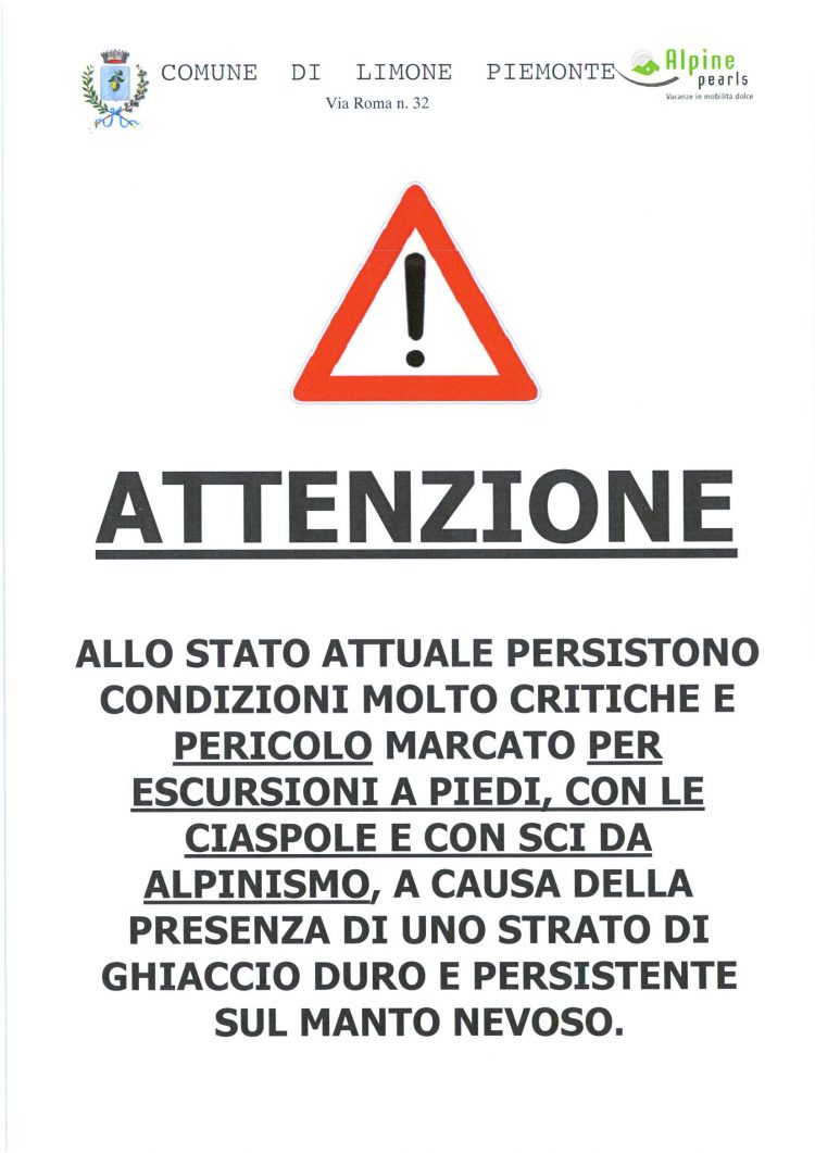 L’amministrazione comunale di Limone invita gli escursionisti alla prudenza L’amministrazione comunale di Limone invita gli escursionisti alla prudenza